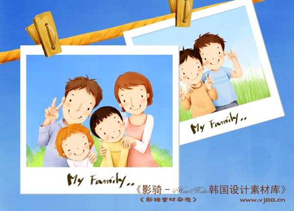HanMaker韓國設(shè)計素材庫卡通漫畫全家幸福家庭生活父母孩子可愛