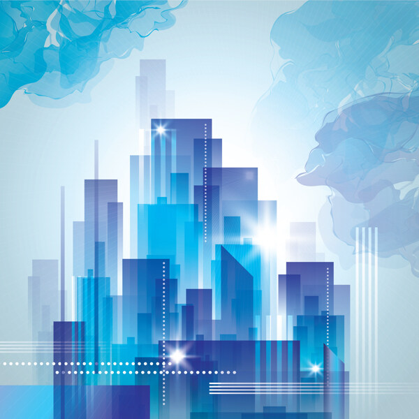 蓝色城市建筑背景图片