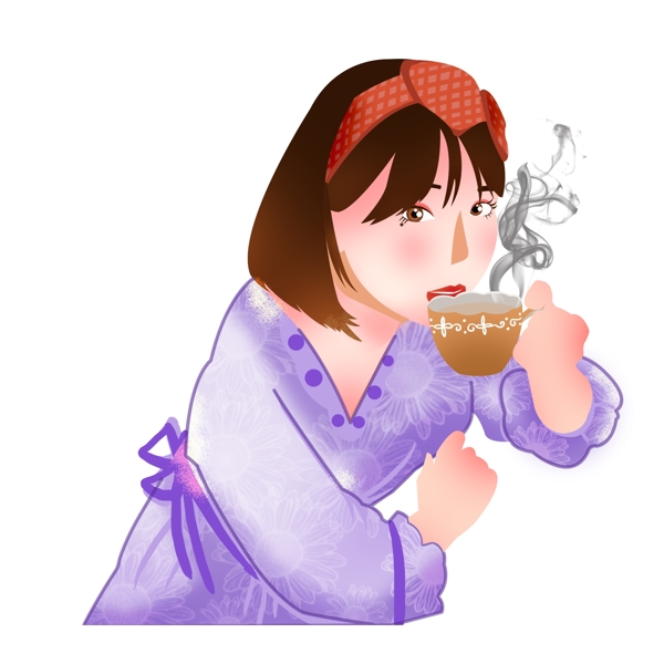 喝咖啡的少女人物設(shè)計可商用元素