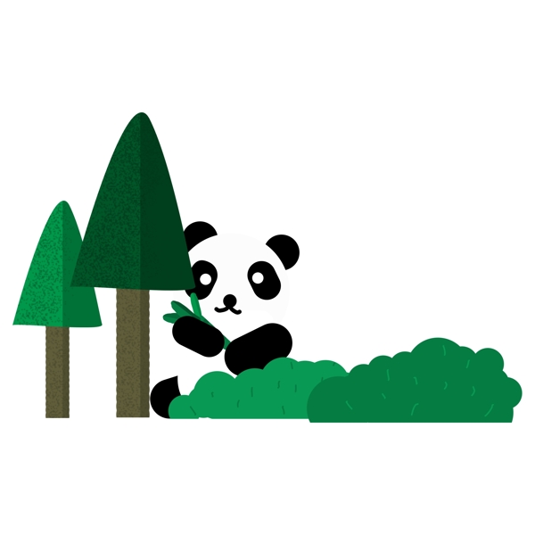 手绘卡通树林里的熊猫元素