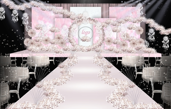 粉白色系婚礼舞台效果图