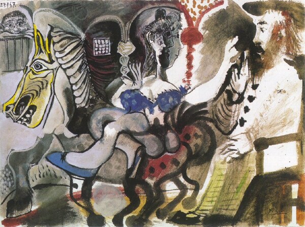 1967Cavaliersducirque西班牙画家巴勃罗毕加索抽象油画人物人体油画装饰画