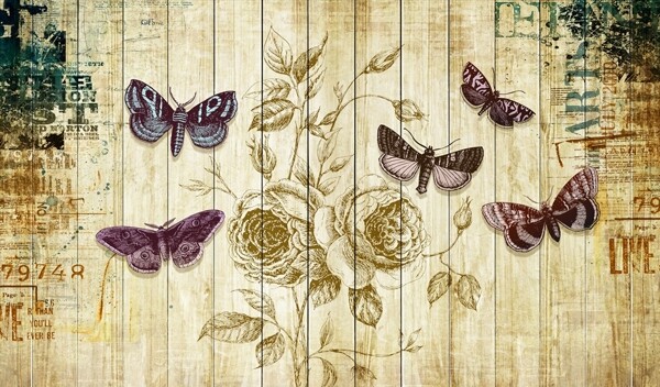 复古蝴蝶背景墙图片