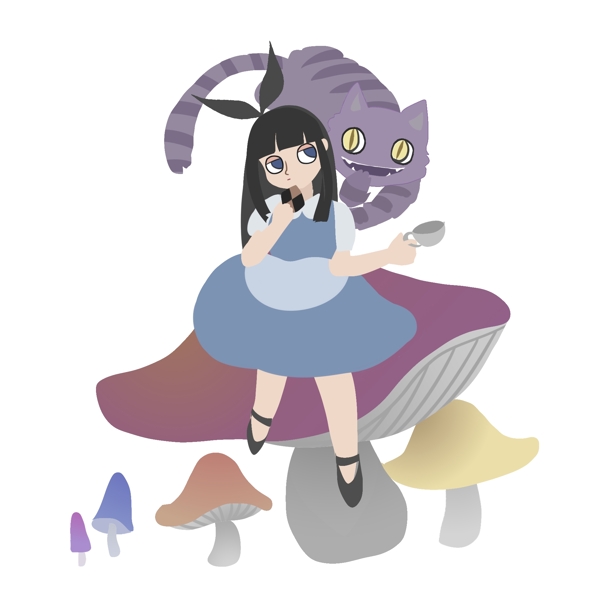 愛麗絲夢(mèng)游仙境童話可愛女孩柴郡貓