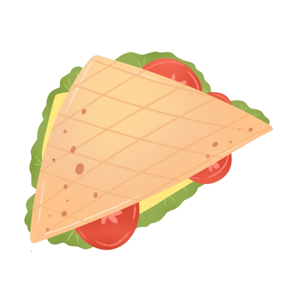 黄色手绘夏季美食三明治