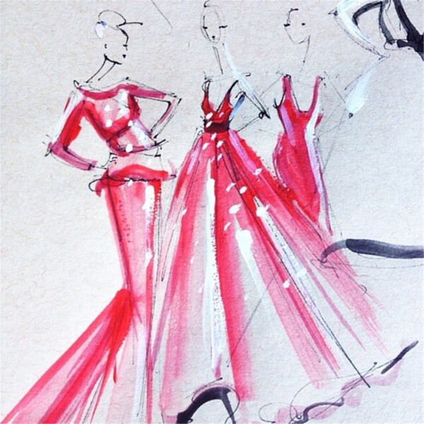 3款红色礼服设计图