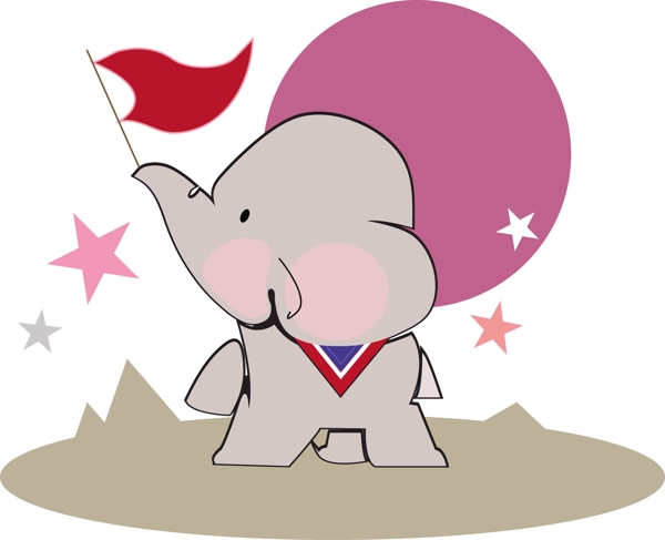 大象的灰色挥舞着国旗