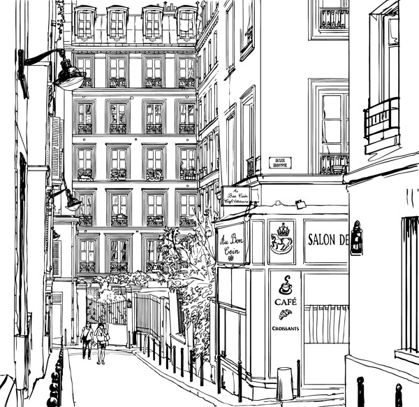手绘艺术城市建筑插画