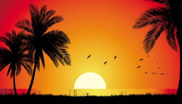 唯美夕陽(yáng)日落風(fēng)景矢量素材