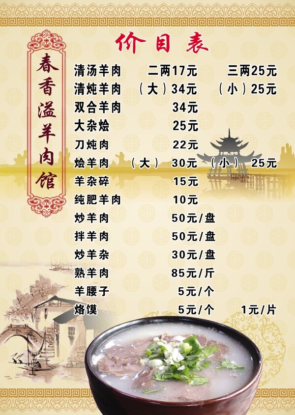 羊肉價(jià)格表