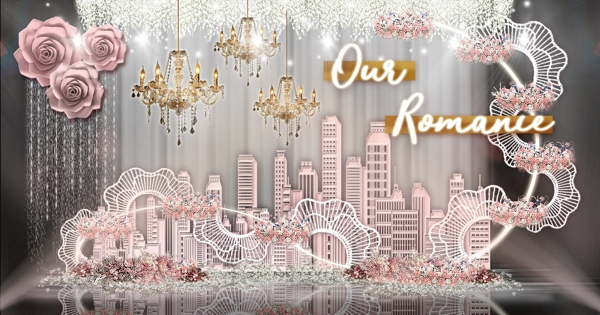 梦幻城市雕塑层叠装饰蕾丝花带婚礼效果图