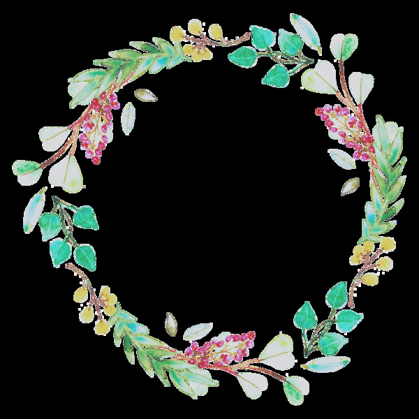 清新薄荷绿叶子手绘花环装饰元素