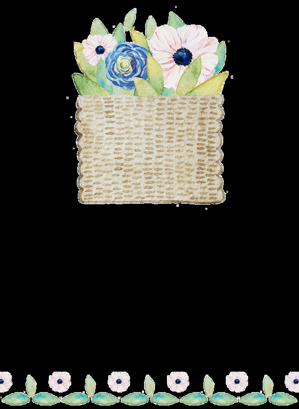 竹篮与花卉卡通透明素材