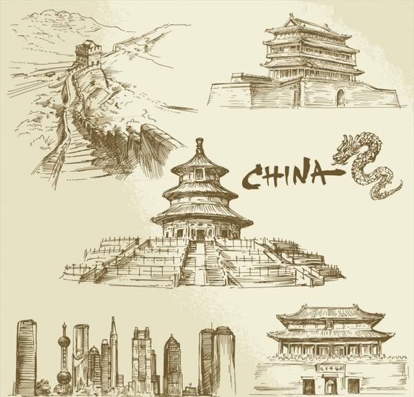 中国著名建筑插画