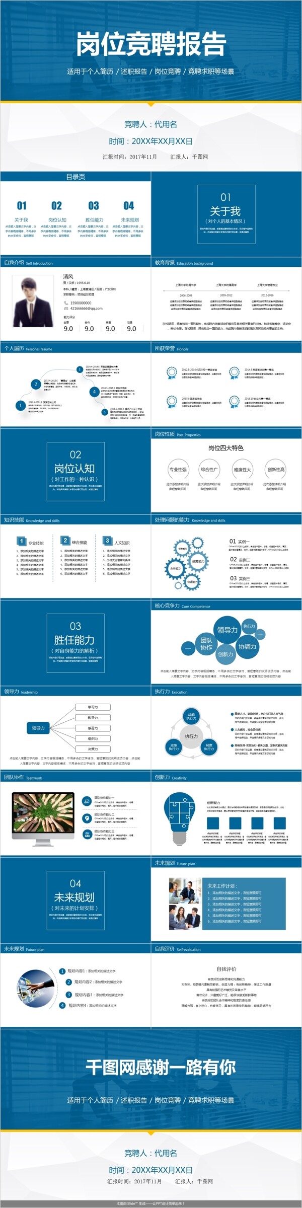 藍色商務個人簡歷ppt模板