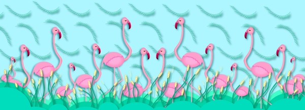 全原創(chuàng)小清新火烈鳥(niǎo)banner背景