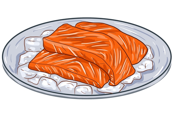 手绘卡通可爱三文鱼食物插画食物