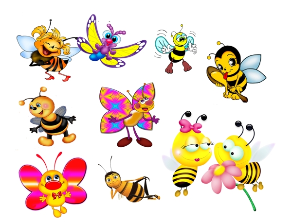 卡通蜜蜂蝴蝶图片