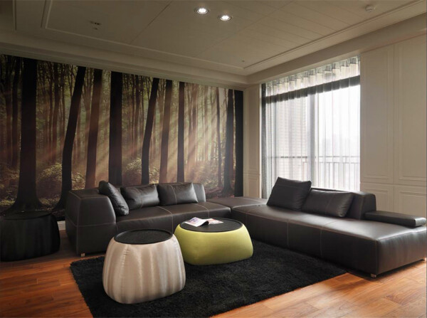 复古客厅黑色沙发效果图
