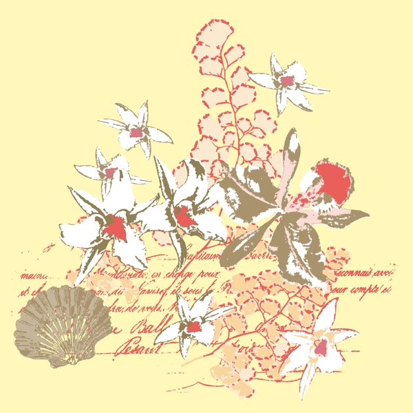 印花矢量圖圖文結(jié)合植物花朵蝴蝶免費(fèi)素材