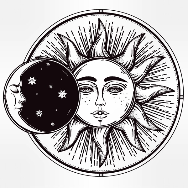 创意黑白月亮和太阳图案