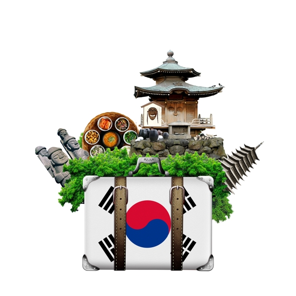 韩国地标建筑合成行李箱免抠