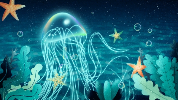 唯美海底世界水母海星背景素材