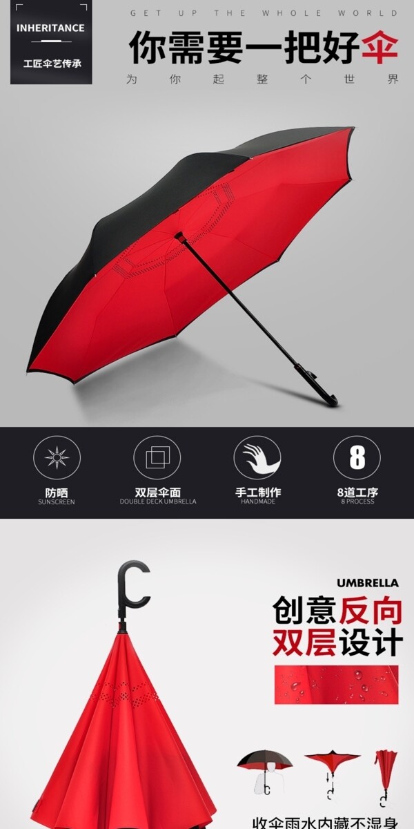 户外用品高点击率活动促销雨伞详情页模版