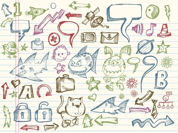 卡通動物素描漫畫矢量圖