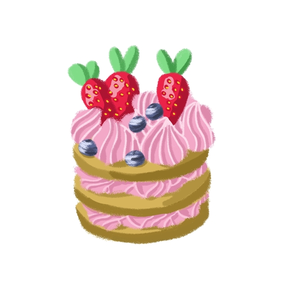三层草莓蓝莓奶油小蛋糕PNG