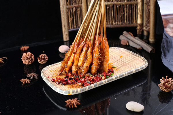 串烧虾串串虾菜图