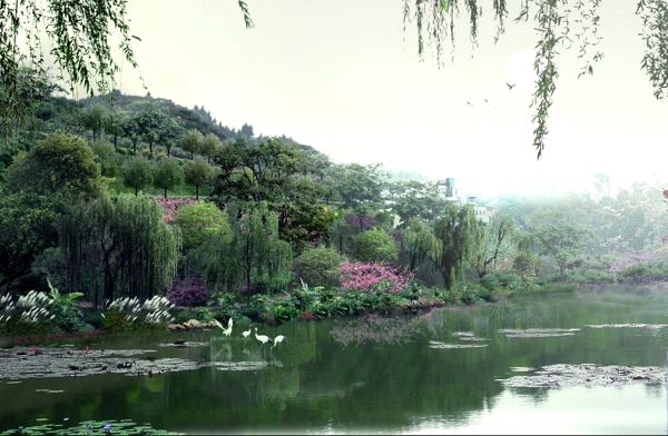 生态湖岸亮丽风景广告设计素材图片