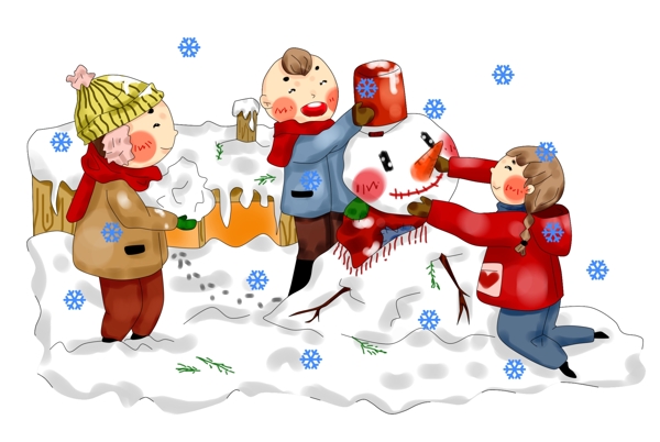 手绘原创厚涂欢庆元旦新年圣诞节堆雪人插画PNG
