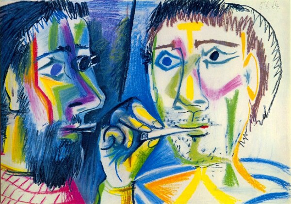 1964DeuxfumeursT鍧眅s西班牙畫家巴勃羅畢加索抽象油畫人物人體油畫裝飾畫