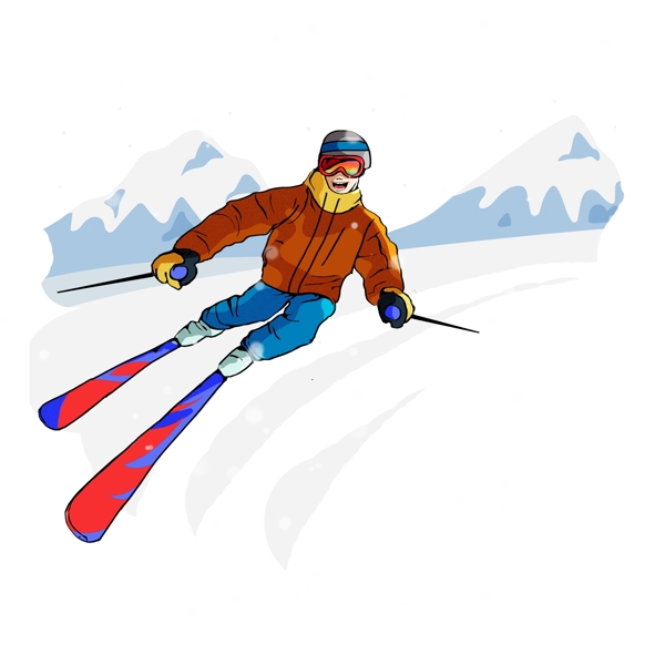 手绘冬季滑雪人物png图