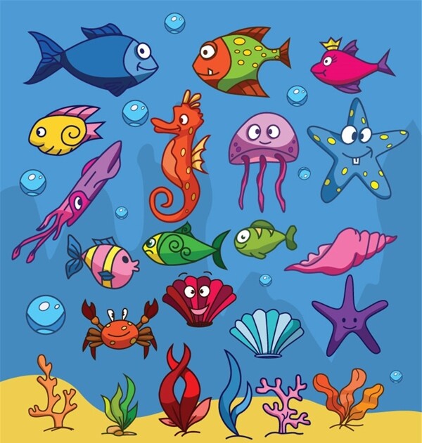 卡通海底生物设计矢量素材