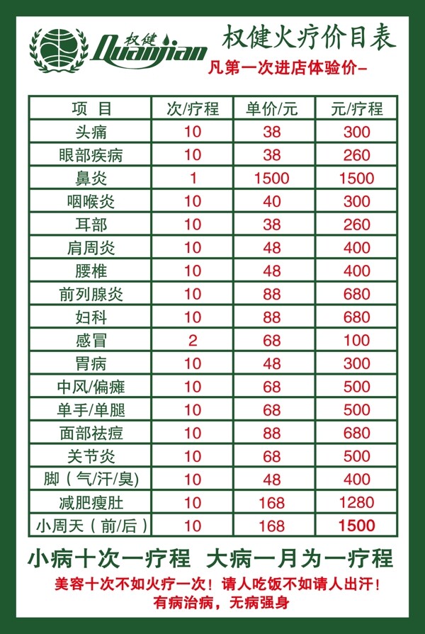 權(quán)健火療價(jià)格表圖片