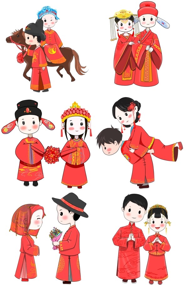 中式结婚典礼手绘插画