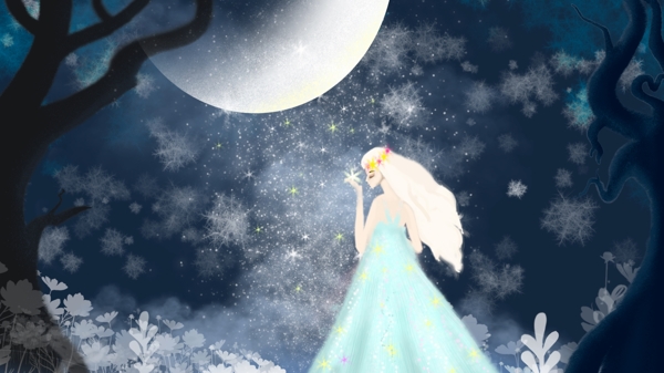 森林公主拿著星星的公主