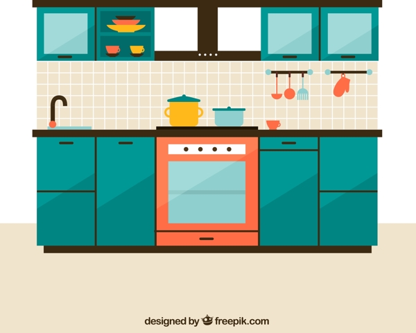 彩色厨房设计矢量图图片