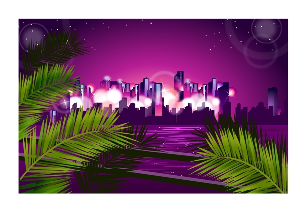 城市的夜晚紫色调矢量素材
