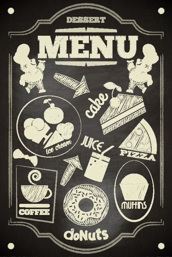 西餐厅黑板背景粉笔字画菜单矢量素材