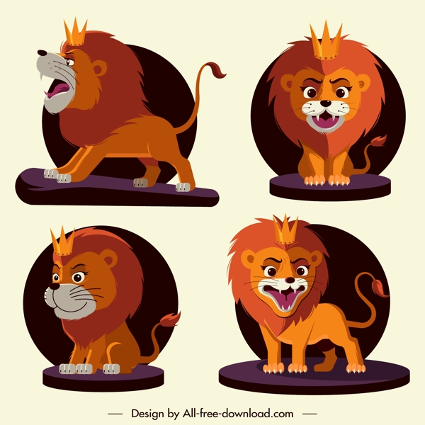 4款卡通狮子设计AI矢量素材