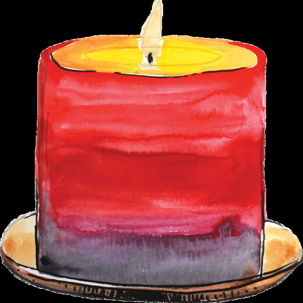 手绘一个点燃的蜡烛透明素材卡通