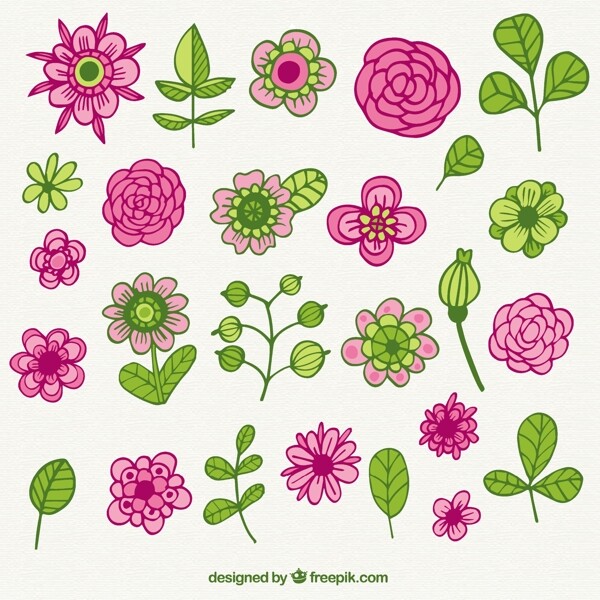 可爱的花在绿色和粉红色的色调收藏