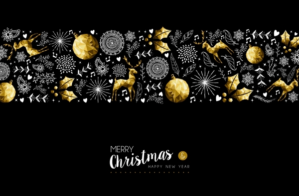 金色新年装饰雪花铃铛矢量素材素材