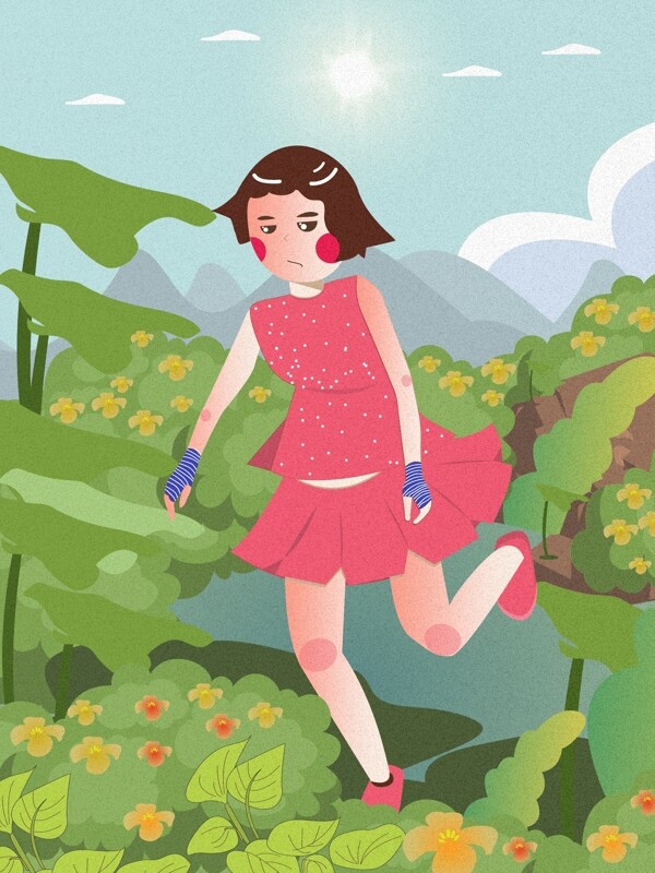 3月你好之奔跑的小女孩扁平风插画