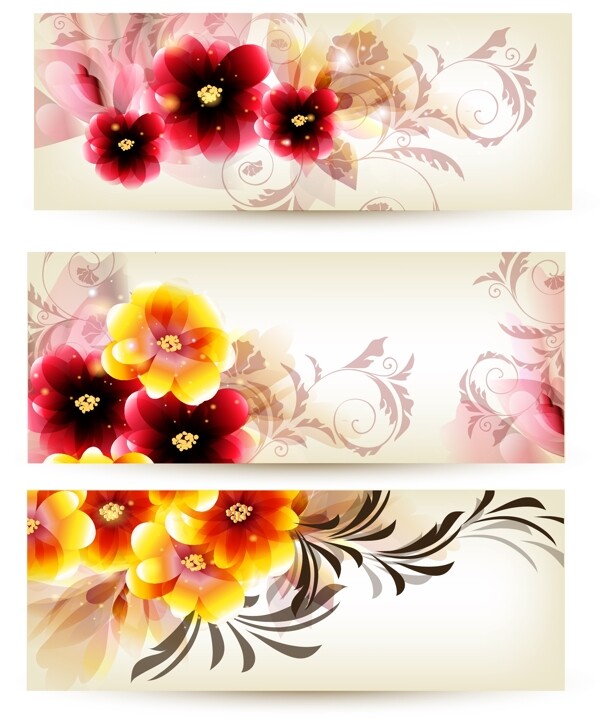 艳丽花卉装饰横幅矢量素材