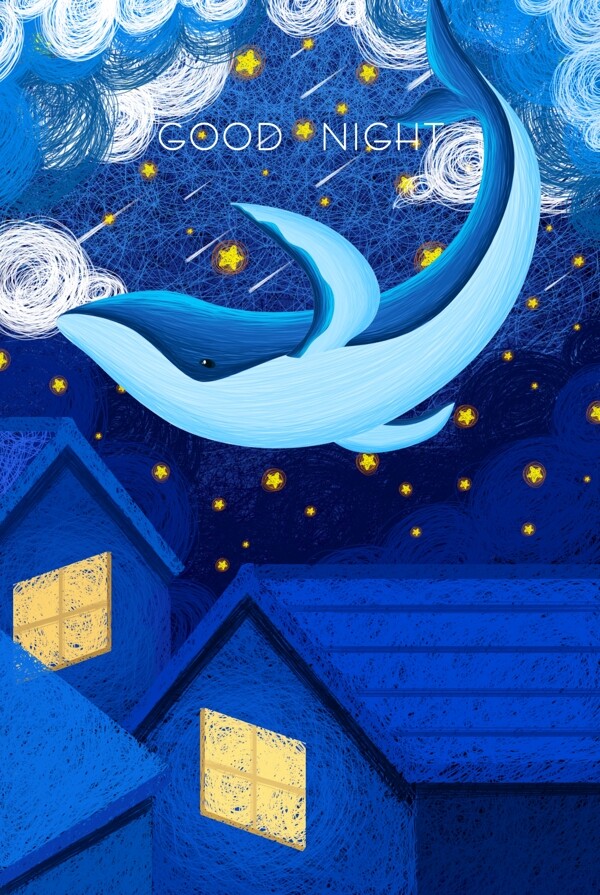 鲸鱼蓝色插画手绘海报