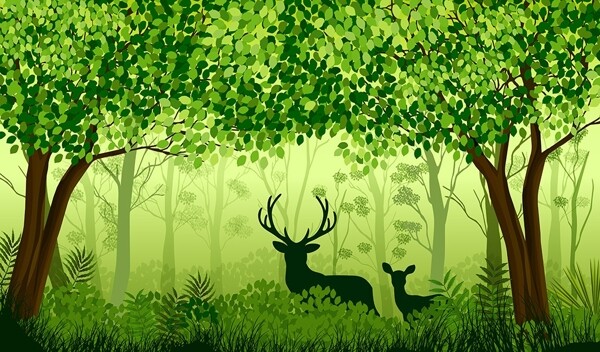 绿色树林中中麋鹿